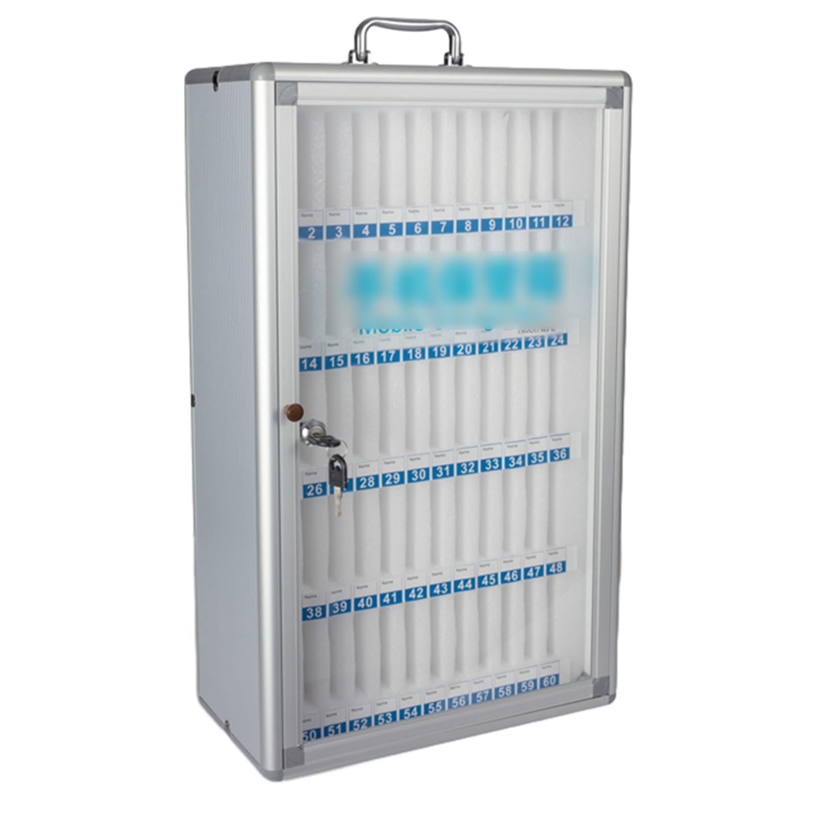 Wall-Mounted Aluminum Alloy Phone Security Cabinet with Key Lock - 48/60 Bit Mobile Management Safe Box for Schools & Factories (Silver) | Secure Storage for Smartphones, Tablets & Valuables in Workplaces & Public Areas