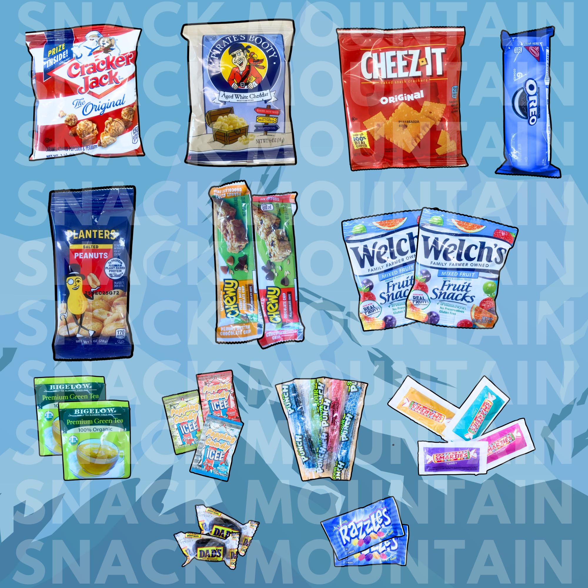 Snack Mountain Gift Box (25 Count) - Variety Pack of Individually Wrapped American Candies & Snacks for Kids, Birthday Parties, Office, College Students, Get Well Gifts, Easter Basket Stuffers - Perfect for Back to School, Care Packages & Holiday Celebrations