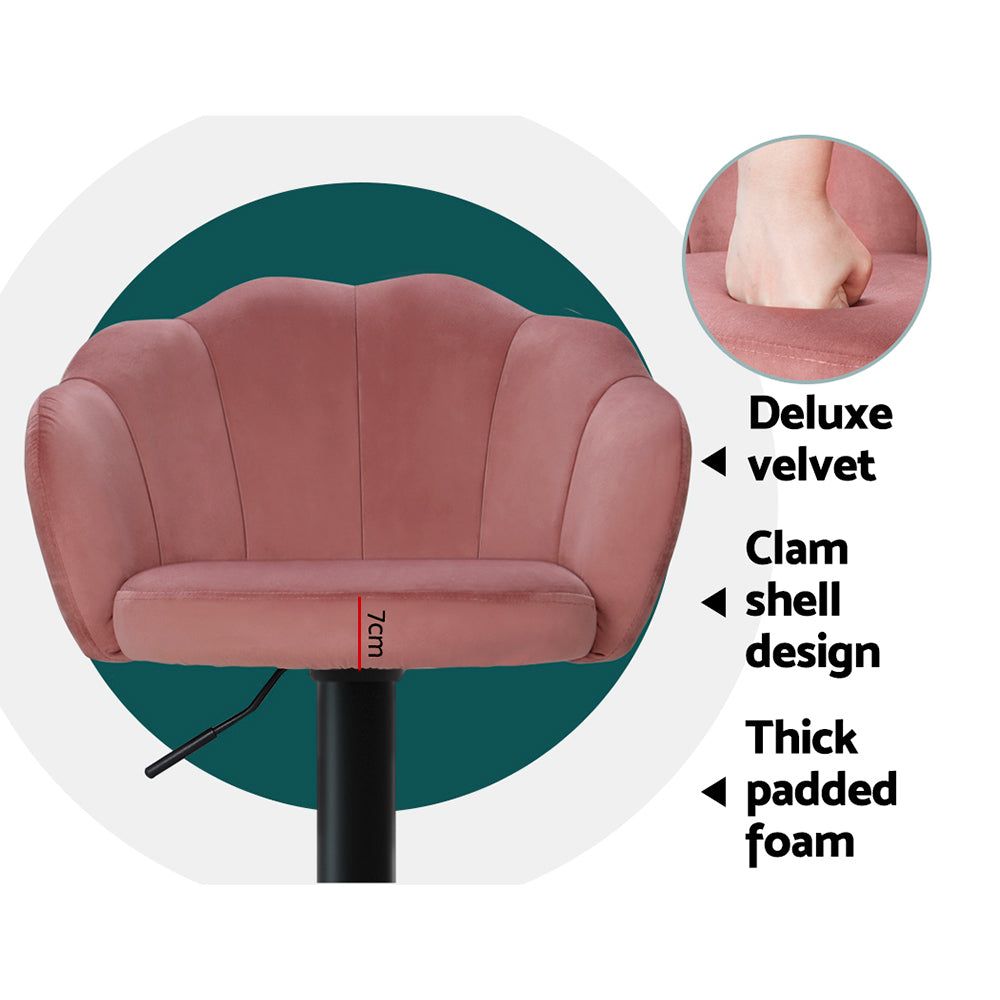 2 Pack Bar Stools with Gas Lift Mechanism - Soft Velvet Upholstery in Pink | Perfect for Kitchen Islands, Breakfast Bars & Home Decor
