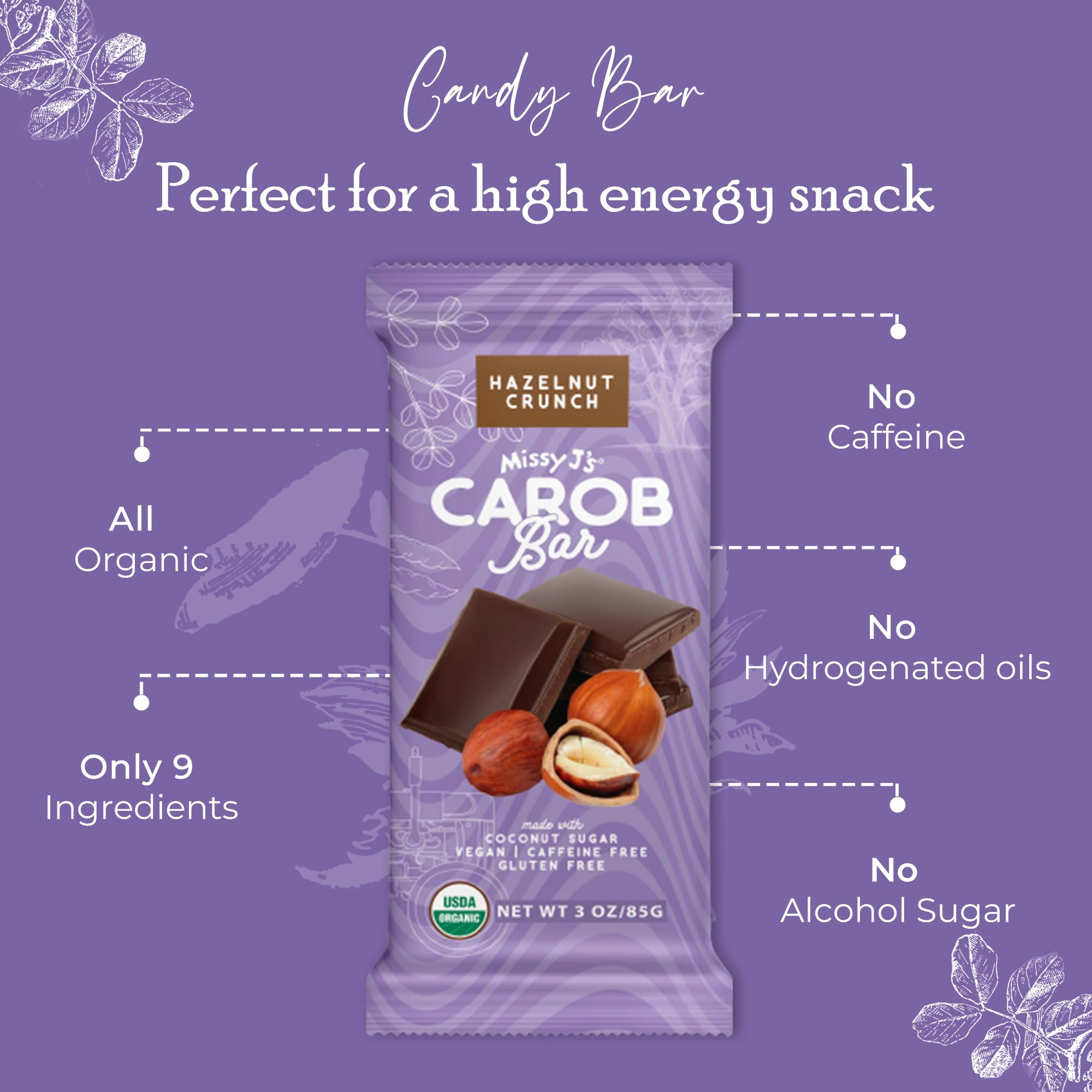 Organic Carob Hazelnut Bars 6-Pack - Vegan, Gluten-Free Snacks for Healthy Treats