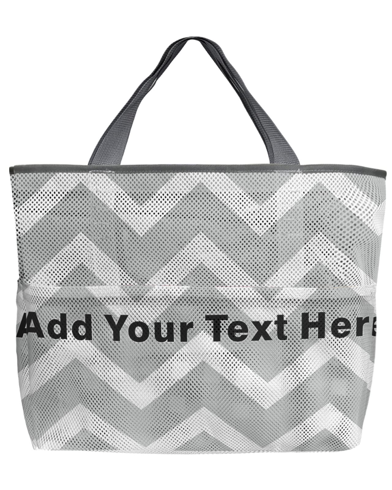 Mesh Beach Tote Bag - 60L Oversized Chevron Stripe Quick-Dry Swim Bag with Pockets | Foldable Lightweight Grey & White Net Tote for Pool, Beach, Grocery Shopping & Travel | 24x18x8 Inches