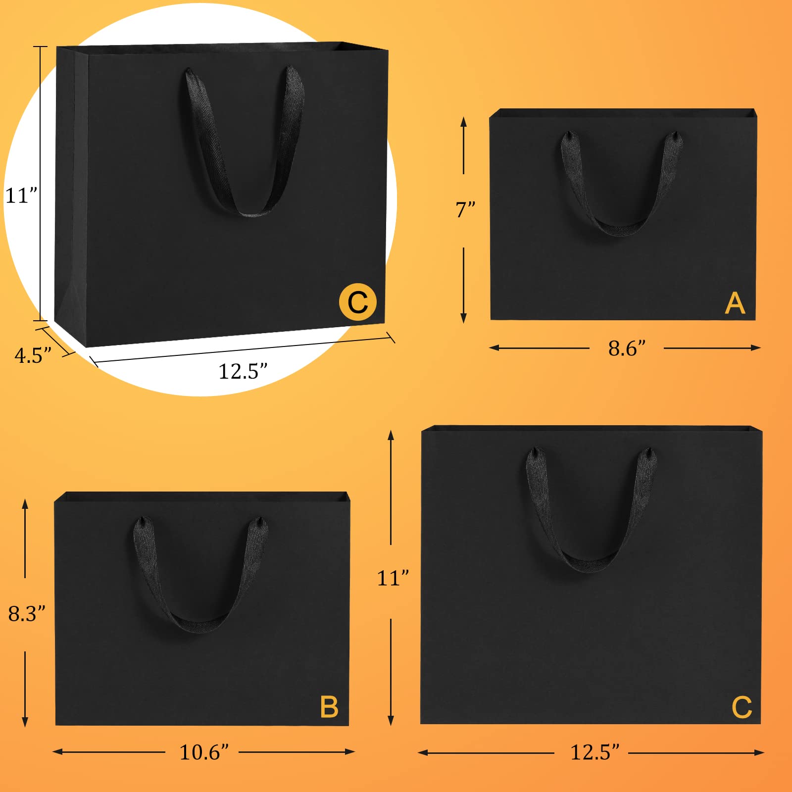 BagDream 25 Pack Black Kraft Paper Gift Bags with Handles - 12.5x4.5x11 Inches Bulk Shopping Bags for Retail, Grocery, Party Favors & Gift Wrapping | Perfect for Birthday Parties, Weddings, Christmas Gifts & Store Merchandise