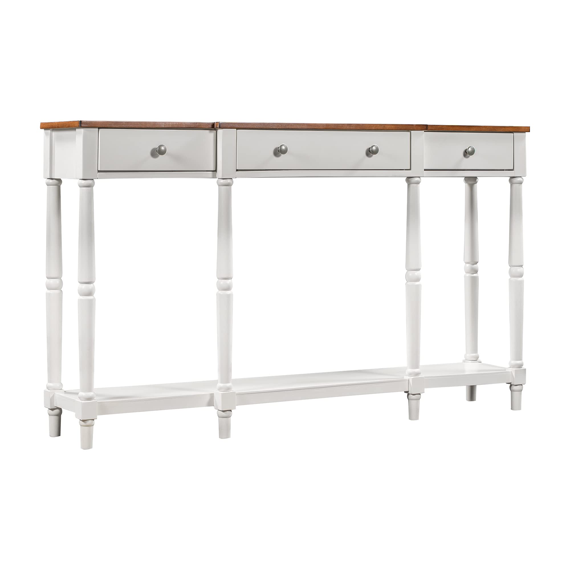 Solid Wood Console Table Sofa Table - Classic Entryway Table with Storage Shelf & Drawer - Narrow Accent Table Furniture for Living Room, Hallway, Bedroom (White+Brown) - Perfect for Home Decor, Small Space Organization & Entryway Storage
