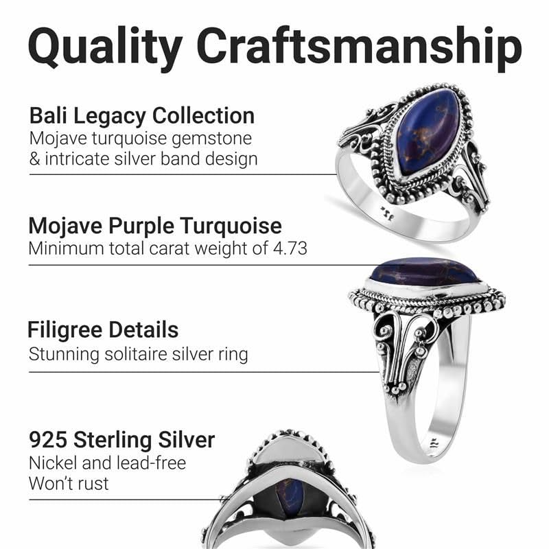 925 Sterling Silver Turquoise Ring for Women - Purple Blue Boho Western Jewelry, Promise Ring for Her, Anniversary & Birthday Gift - Perfect for Casual Wear, Parties & Special Occasions