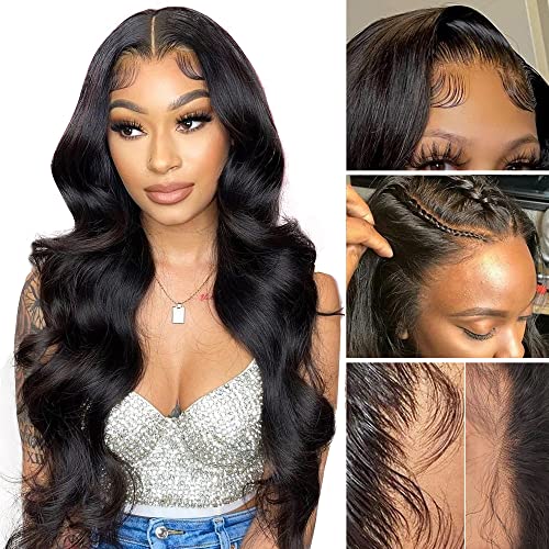 13x4 HD Lace Front Human Hair Wig - 150% Density Body Wave 24 Inch Pre-Plucked with Baby Hair for Black Women | Natural Black Color | Perfect for Daily Wear, Parties & Special Occasions | Includes 5 Free Gifts