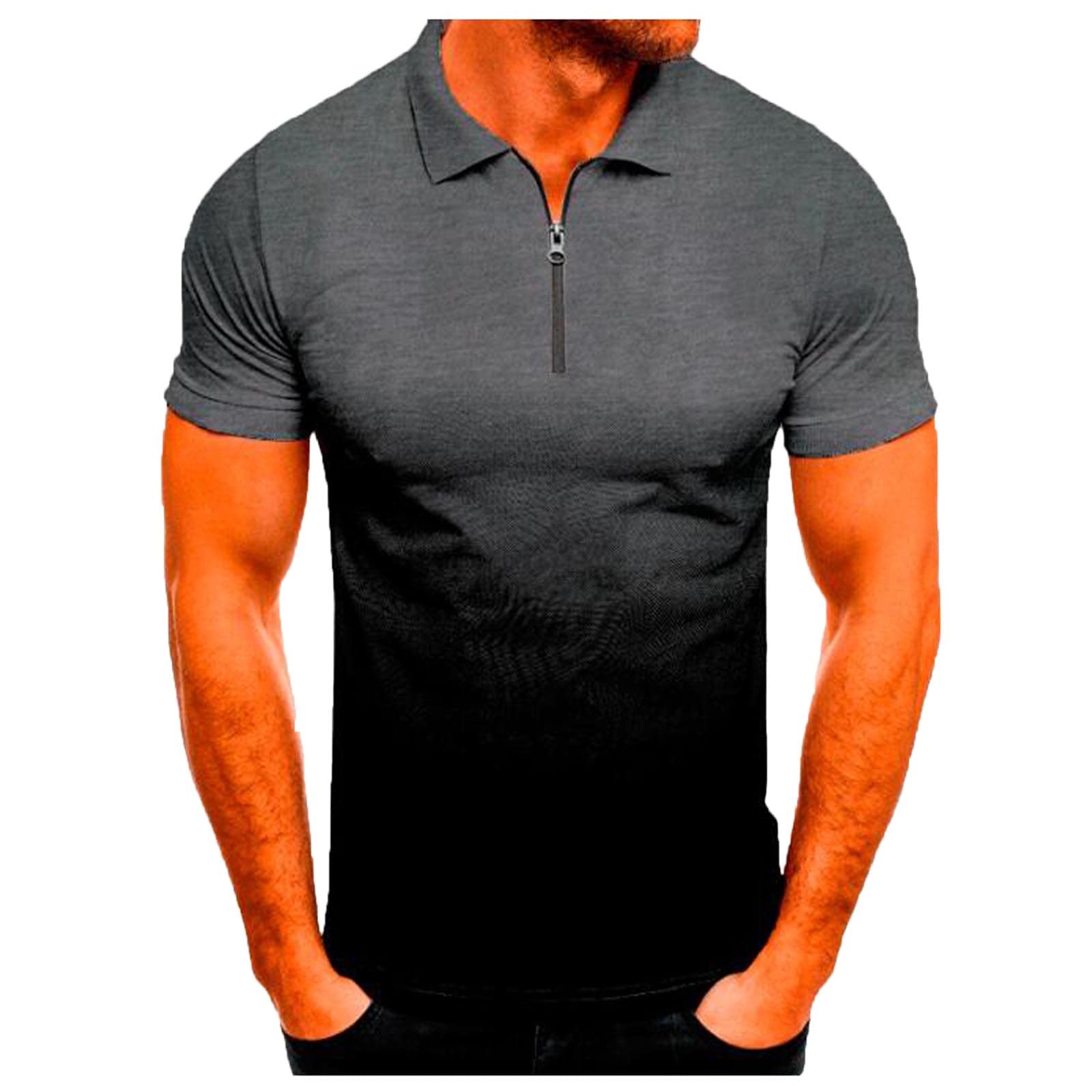 Men's Slim Fit Henley Shirt - Gradient Short Sleeve T-Shirt with Button Lapel for Fitness & Athletic Wear | Gym, Running, Casual Outfits