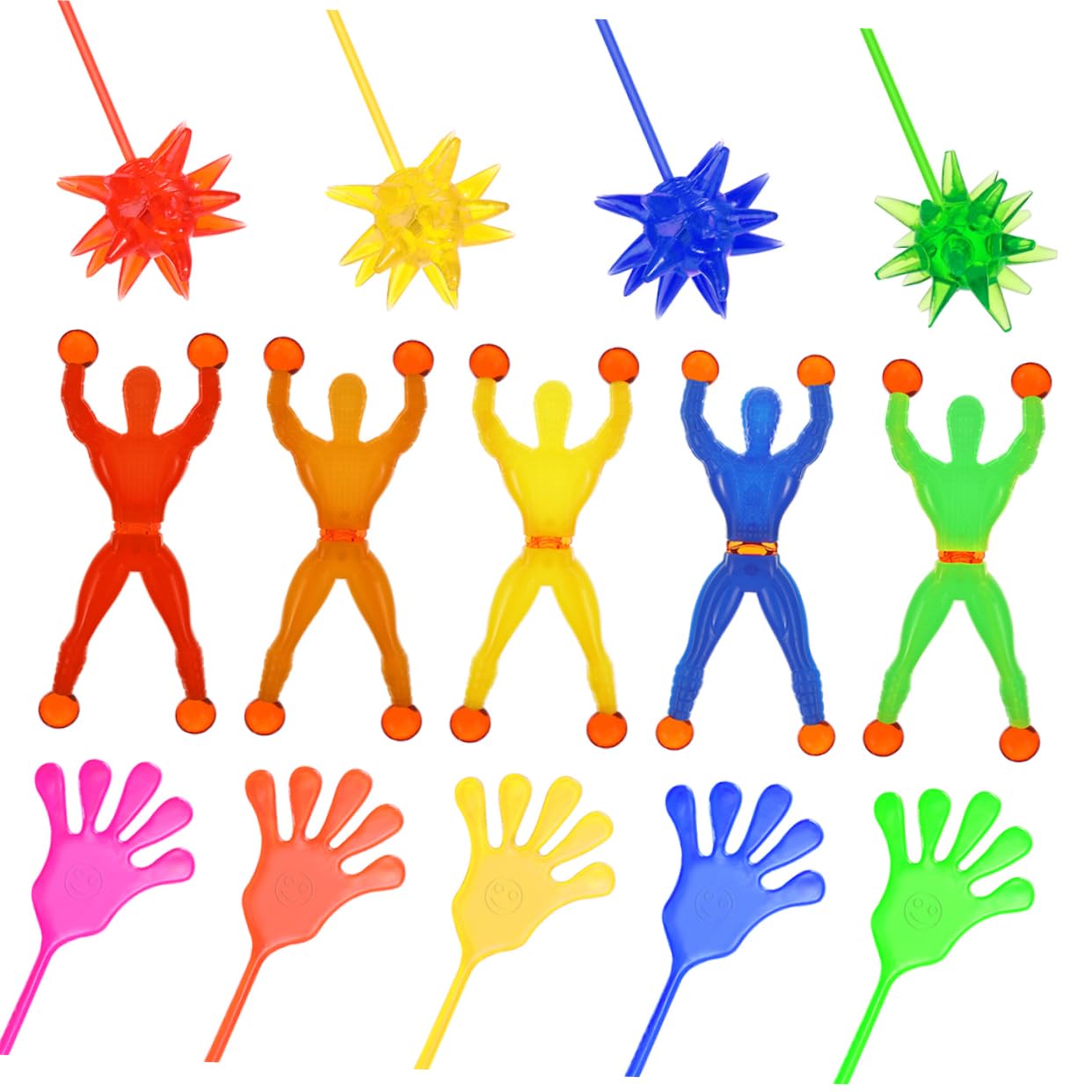 108-Piece Sticky Toy Set - Expandable Stretchy Sensory Toys for Kids, Pets & Stress Relief - Window Sticky Hands, Chenille Balls, PP Man & Spider - Fun Party Favors & Classroom Rewards