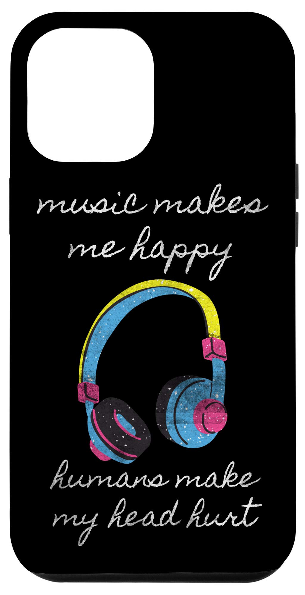 iPhone 12 Pro Max Case with Funny Headphone Design - 'Music Makes Me Happy' Quote - Protective Phone Cover for Music Lovers | Perfect Gift for Musicians & iPhone Users