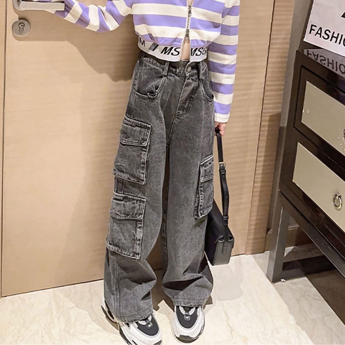 **Distressed Ripped Baggy Jeans for Girls - Wide Leg Casual Denim Pants (Size 5-14 Years) - Perfect for School, Playdates & Everyday Wear**