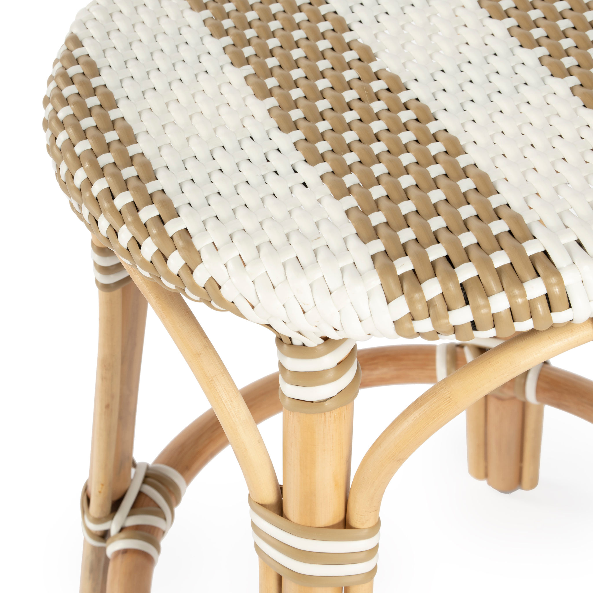 Beige and White Striped Rattan Frame Counter Stool - 24
