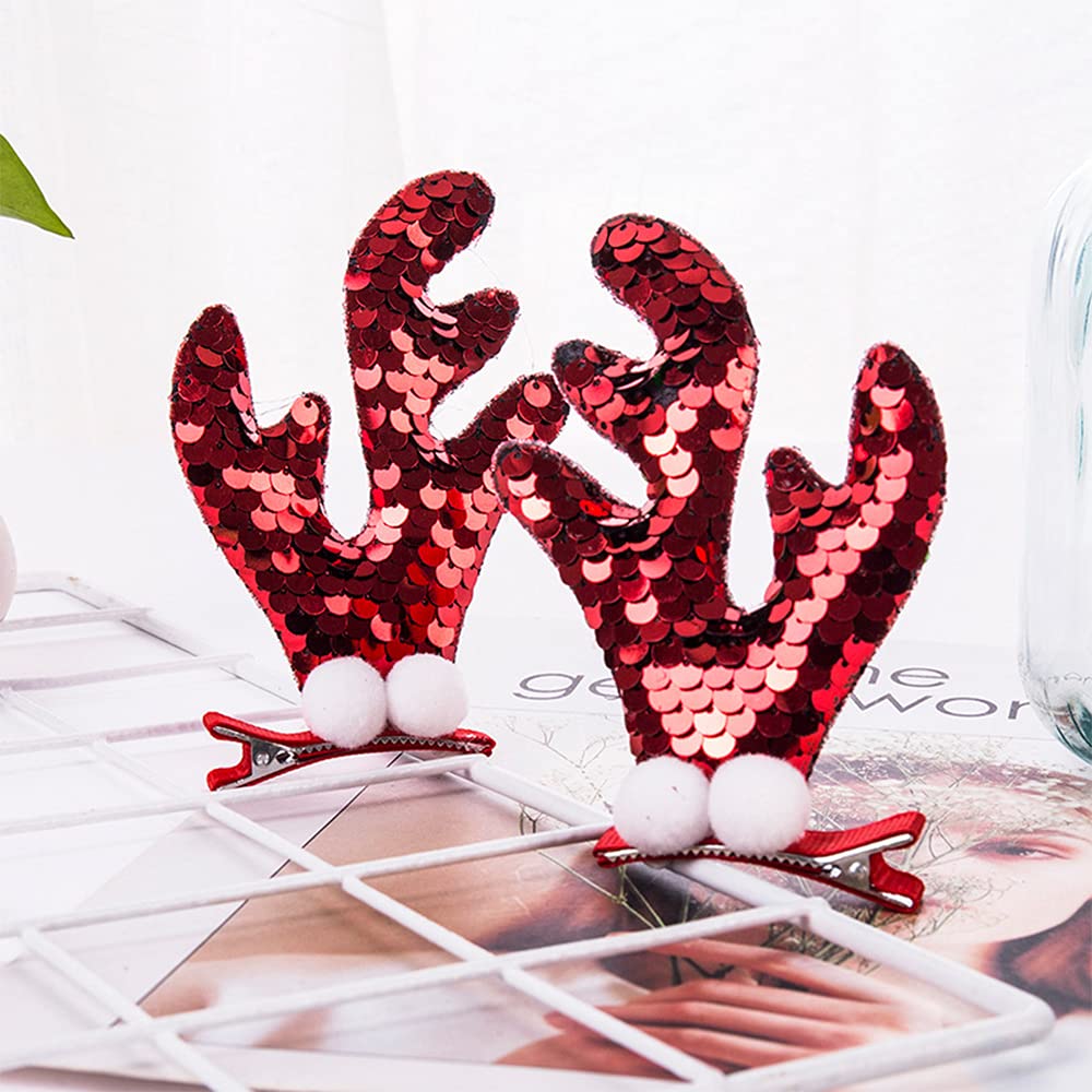 10 Pcs Cute Antler Christmas Hair Clips with Sequins - Festive Holiday Hair Accessories for Girls, Women, Kids - Perfect for Christmas Parties, School Events & Family Photos