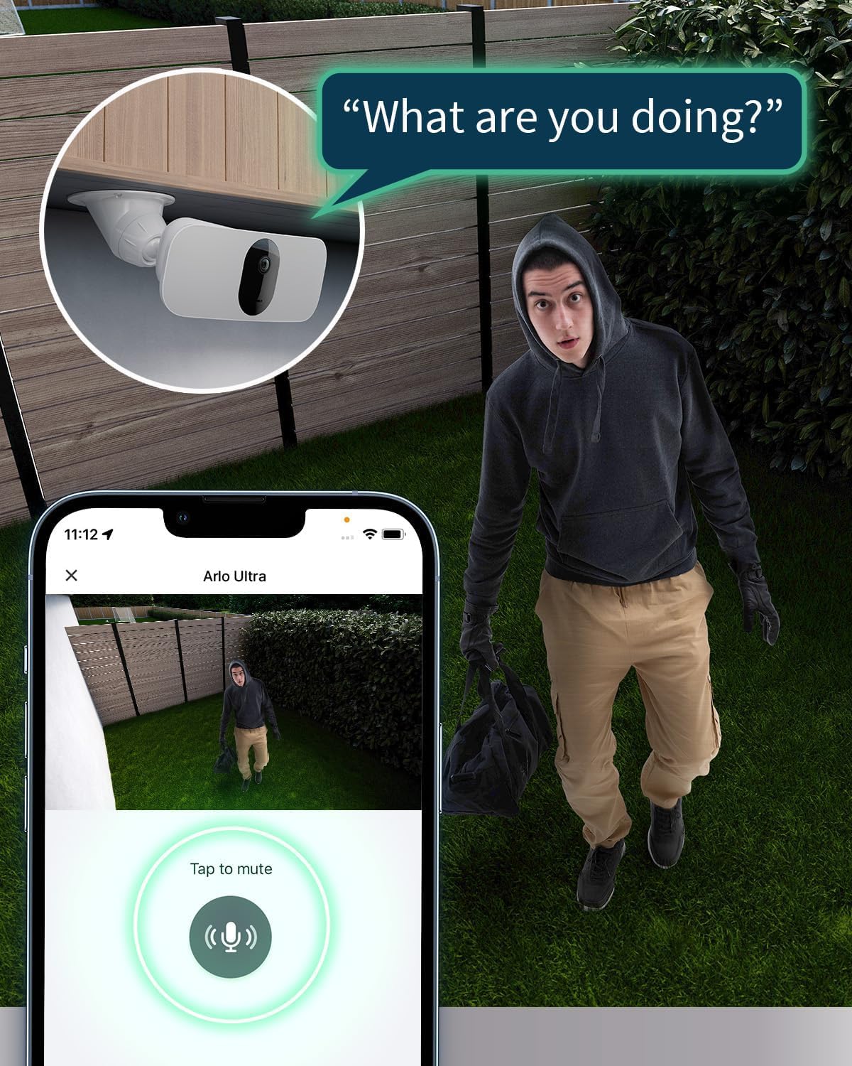 Arlo Floodlight Security Camera Outdoor - 2K HDR, 160° Wide Angle, Weatherproof, Color Night Vision, Alarm Siren & 2-Way Audio - White | Home Security, Garage & Backyard Protection with Arlo Secure Trial & Ceiling Adapter