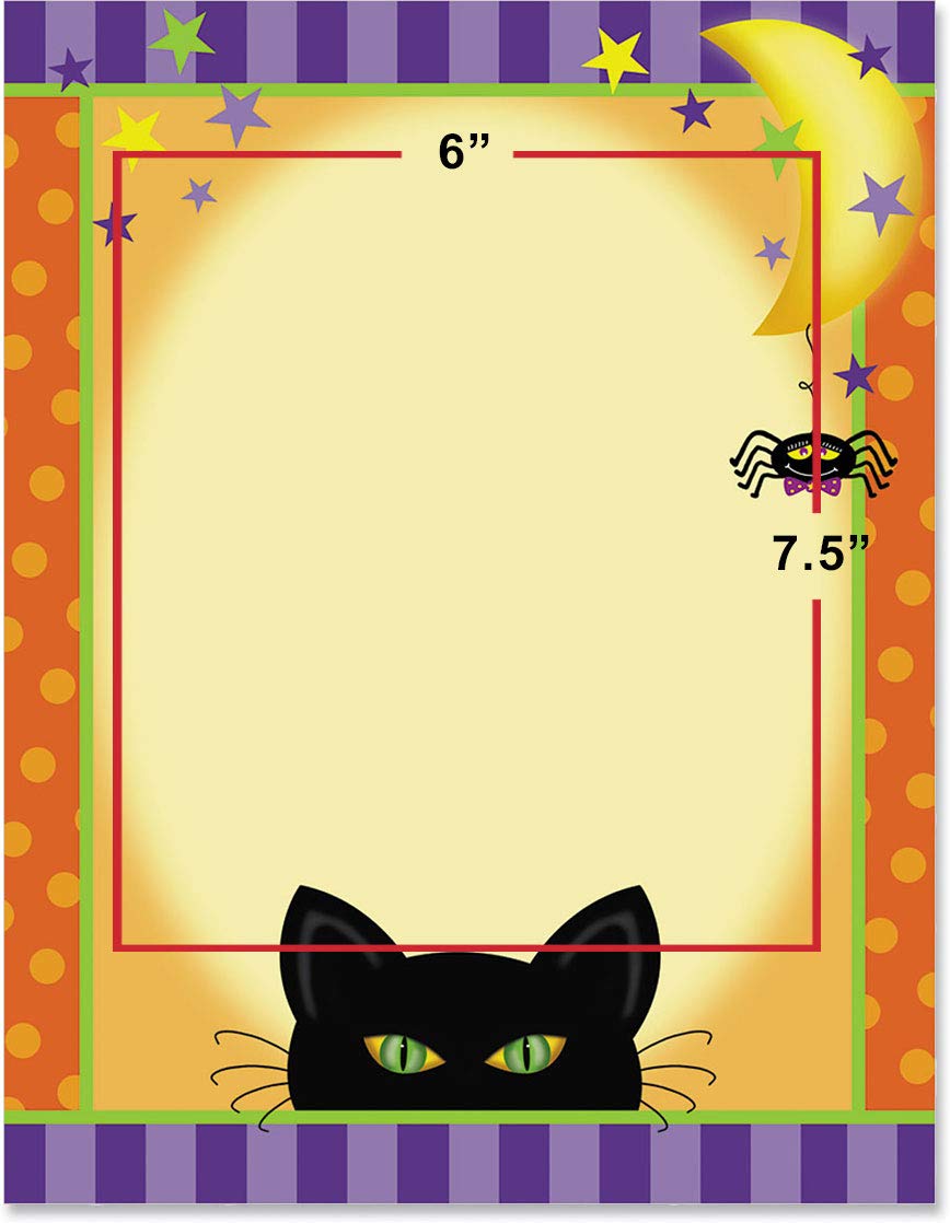 Halloween Wicked Kitten Spider Moon Fall Theme Stationery Set - 25 Sheets Premium Decorative Printer Paper (8.5 x 11) for Autumn Letters, Craft Projects & Seasonal Office Decor