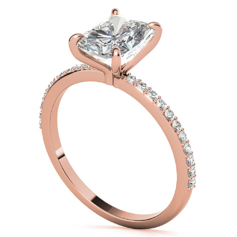10K Solid Rose Gold Handmade Engagement Ring Set - 2.0 CT Emerald Cut Moissanite Diamond Solitaire Wedding Band for Women - Perfect for Proposals, Anniversaries & Bridal Jewelry Gifts