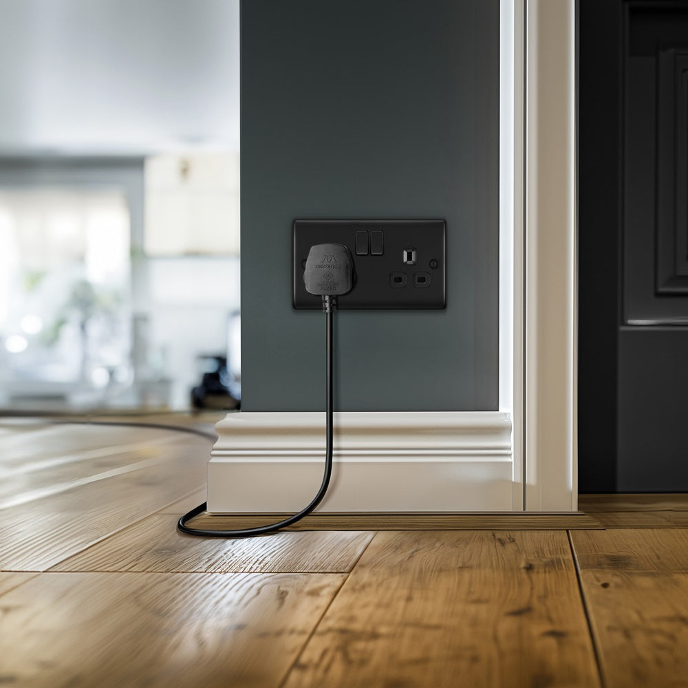 BG Nexus Metal Matt Black 13A Double Socket NFB22B - Premium Electrical Outlet for Home & Office Use - Perfect for Living Rooms, Bedrooms, and Workspaces