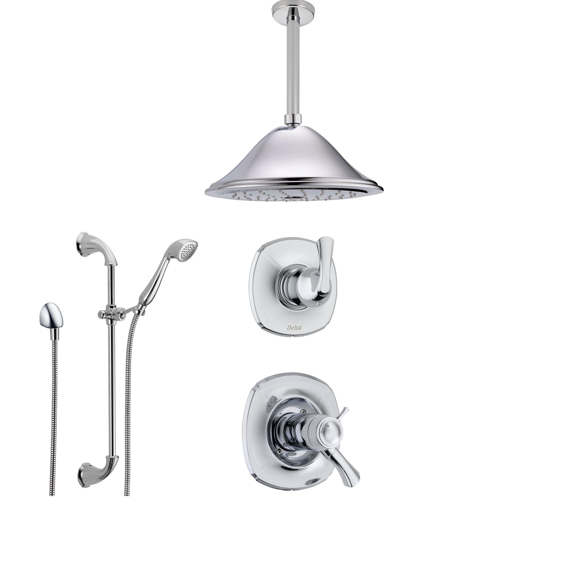 Delta Addison Chrome Thermostatic Shower System with 3-Setting Diverter, Large Ceiling Mount Rain Showerhead & Handheld Shower - SS17T9281 | Perfect for Modern Bathrooms & Spa-Like Shower Experience