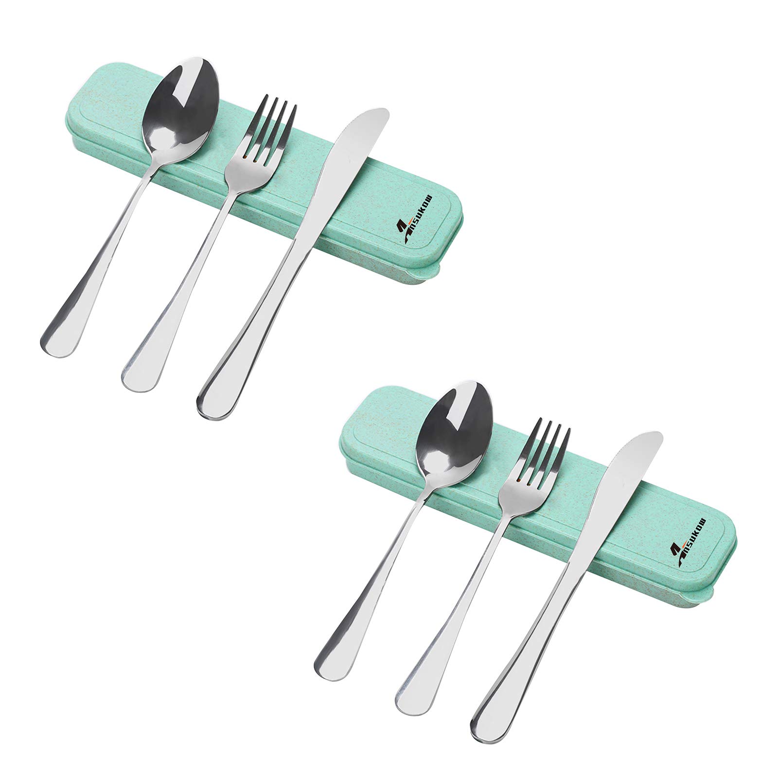 Portable 8-Piece Stainless Steel Utensil Set with Travel Case - Reusable Silverware for Lunch Box, Office, School, Picnic & Camping - Dishwasher Safe & Easy to Clean (Green) - Perfect for Travel, Work Meals & Outdoor Dining