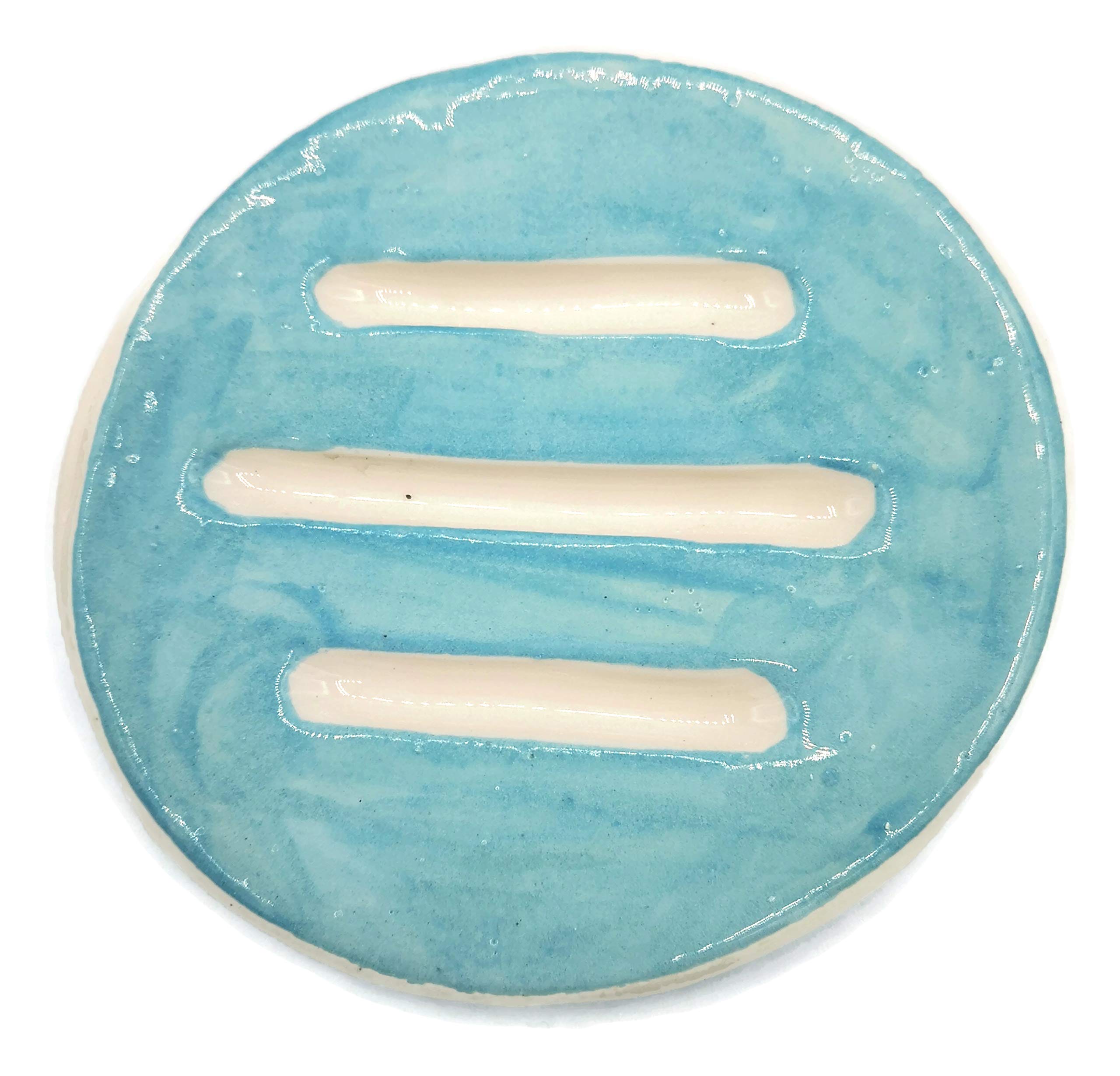 Ceramic Soap Dish and Sponge Holder for Bathroom or Kitchen - Turquoise Blue | Non-Slip Drainage Tray for Showers, Sinks, and Countertops
