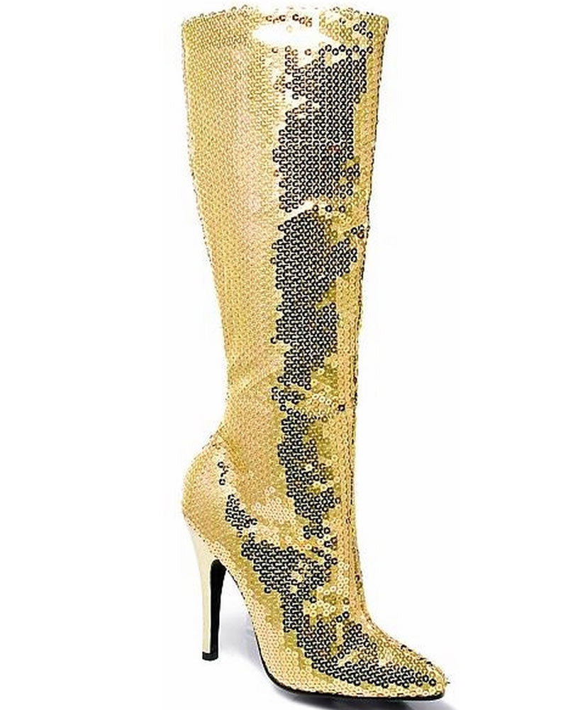 Vintage 70s Gold Metallic Sequin Women's Boots - Retro Disco Party Shoes for Dancing & Night Out