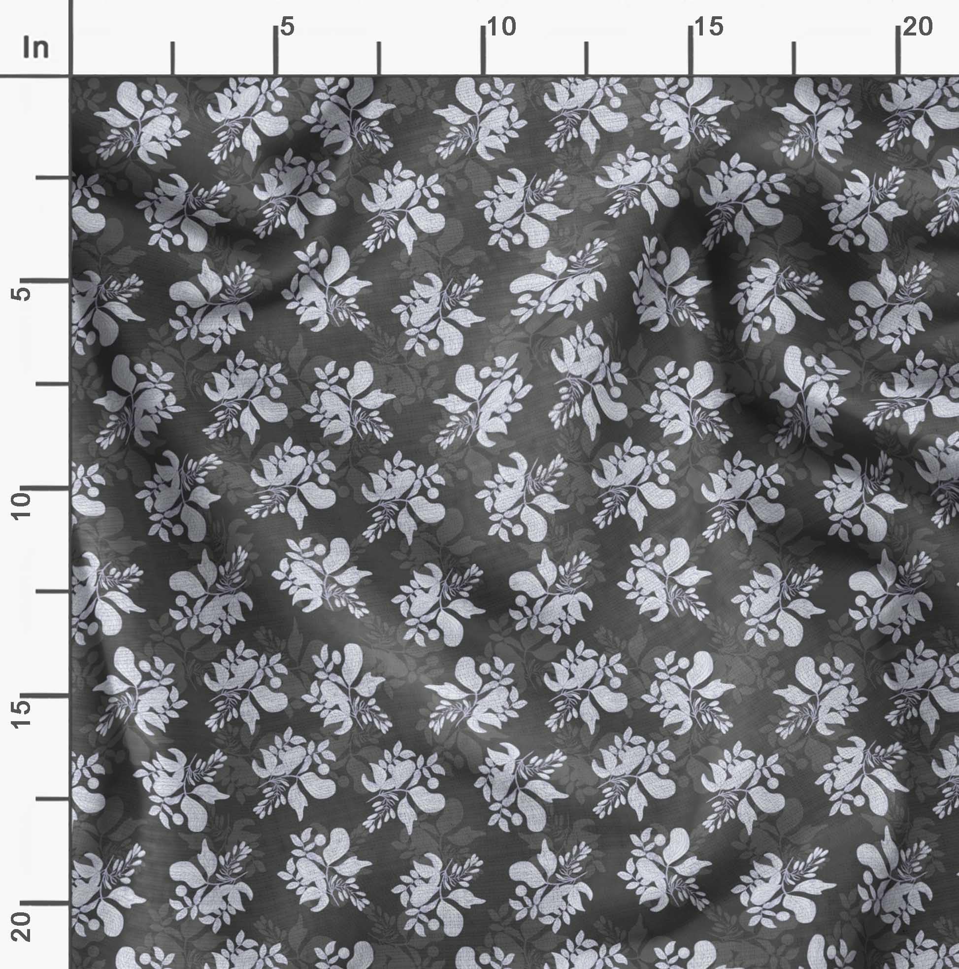 Soimoi Moss Georgette Gray Fabric by The Yard - 42 Inch Wide Printed Fabric with Artistic Leaf & Floral Design for DIY Fashion, Home Decor, and Craft Projects - Elegant Draping Material for Dresses, Curtains, and Scarf Making