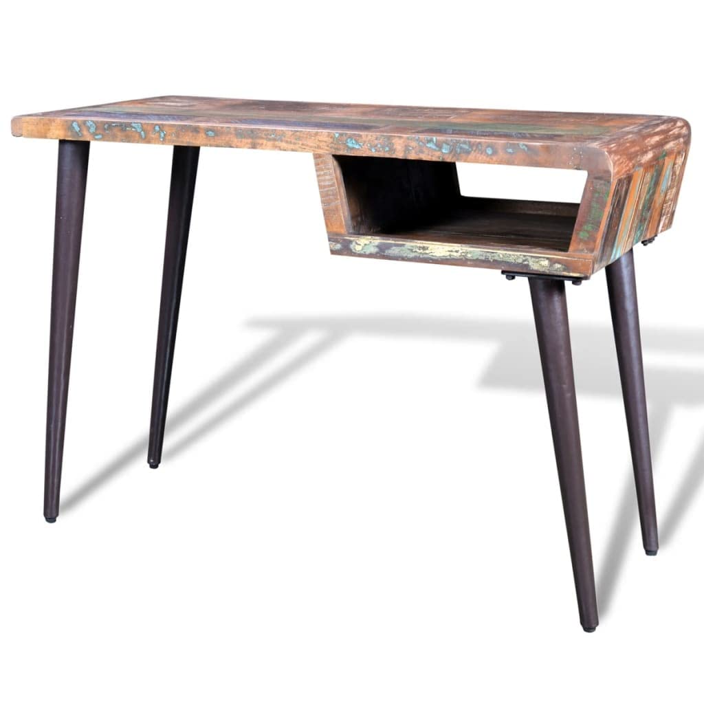 CHARMMA Reclaimed Wood Desk with Iron Legs - 20.95KG - Rustic Industrial Home Office Desk for Small Spaces, Study & Workstation - Perfect for Modern Farmhouse & Loft Style Decor