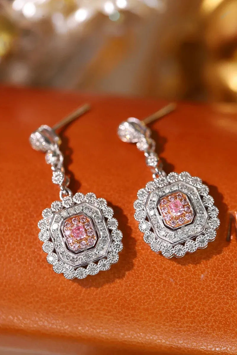 18K White Gold Pink Diamond Drop Earrings for Women - Romantic Shiny Dangle Earrings with Real Natural Diamonds | High Engagement Jewelry Gift for Anniversary, Wedding & Special Occasions