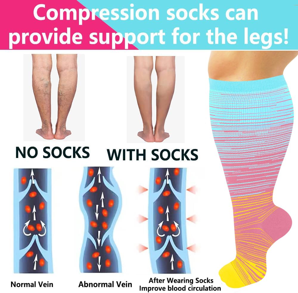 Wide Calf Compression Socks for Women & Men - 15-20 mmHg Knee High Stockings - Plus Size Support for Nurses, Running & Active Lifestyles - Improve Circulation & Reduce Swelling