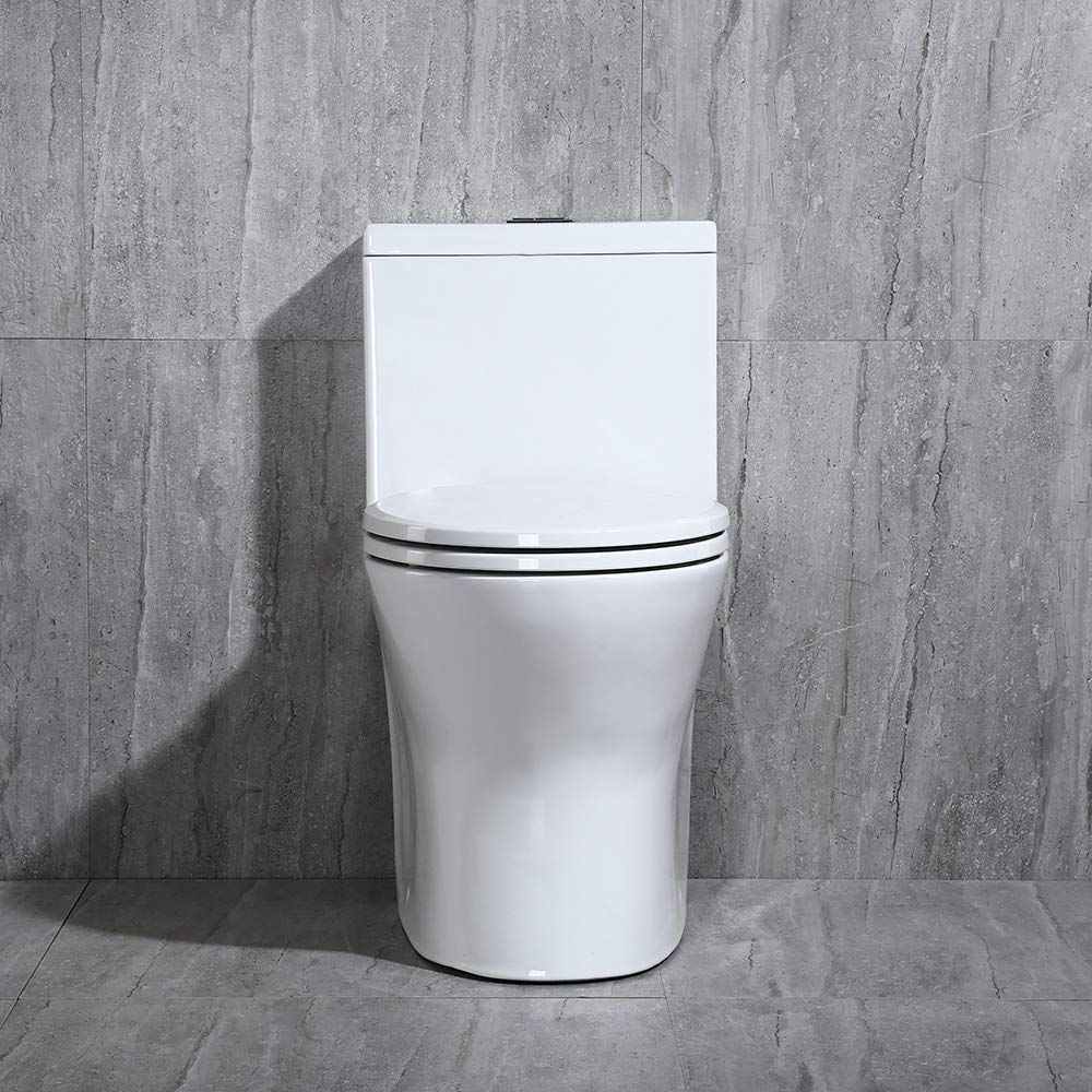 WOODBRIDGE Modern Elongated One-Piece Toilet with Dual Flush 1.0/1.6 GPF, Soft-Close Seat, 1000g MaP Flushing Score - White (Model T-0032) | Perfect for Small Bathrooms & Water-Efficient Homes