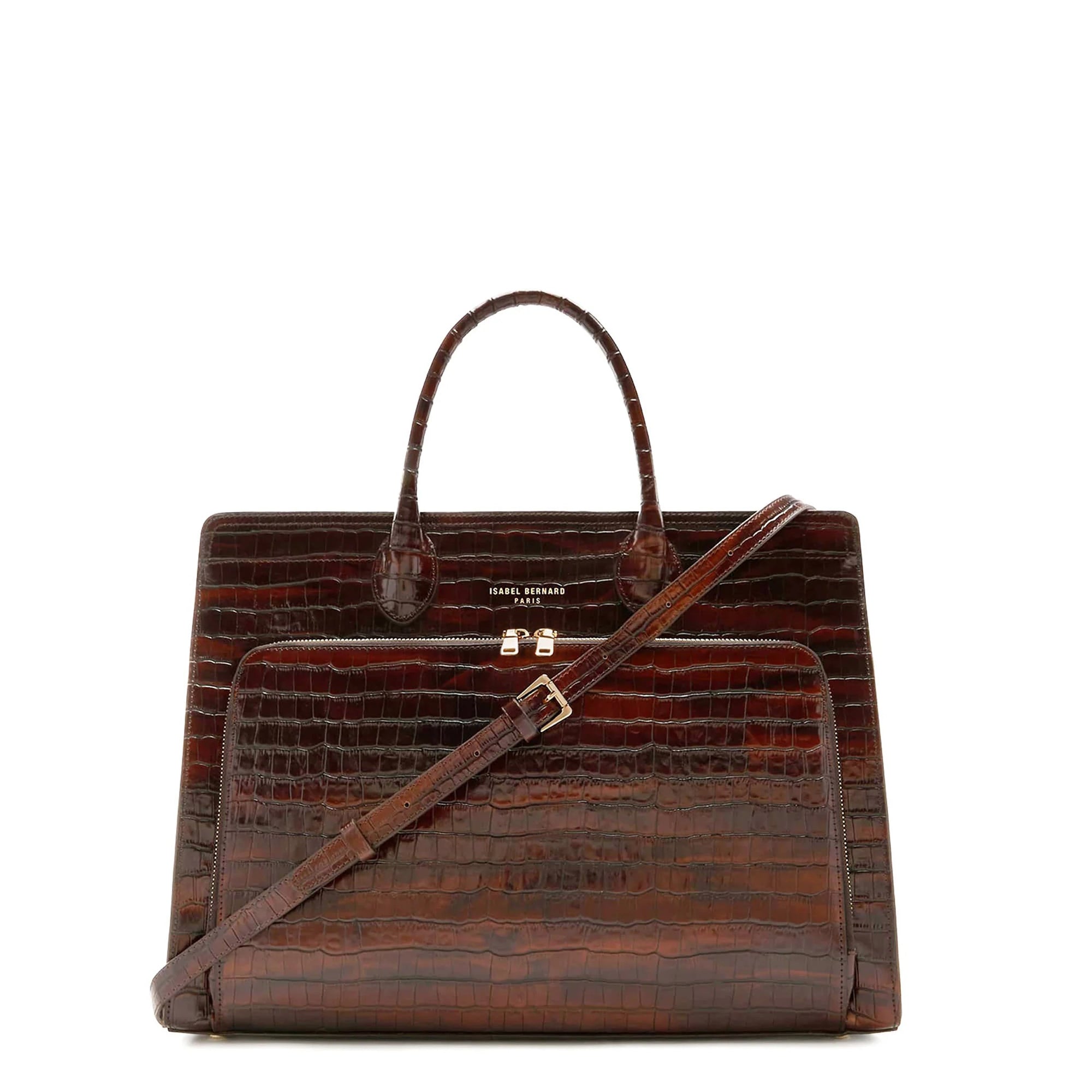 Isabel Croco Brown Calfskin Leather Handbag and Wallet Set - Luxury Women's Purse & Wallet Gift Set for Everyday Use, Work, and Special Occasions