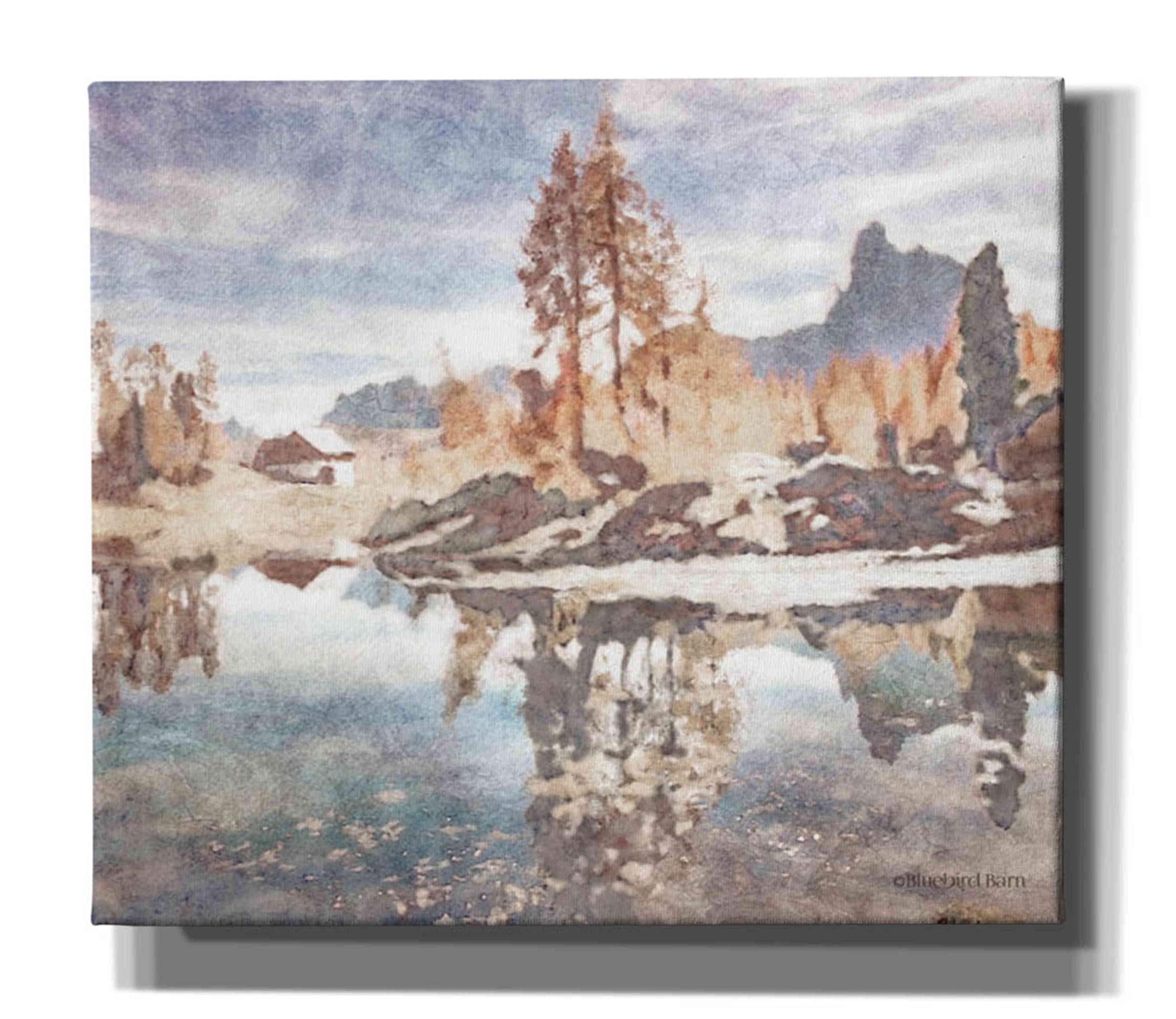 Bluebird Barn 'Little Cabin by The Lake' Canvas Wall Art - 30x26 Inches - Nature Landscape Painting for Living Room, Bedroom & Office Decor