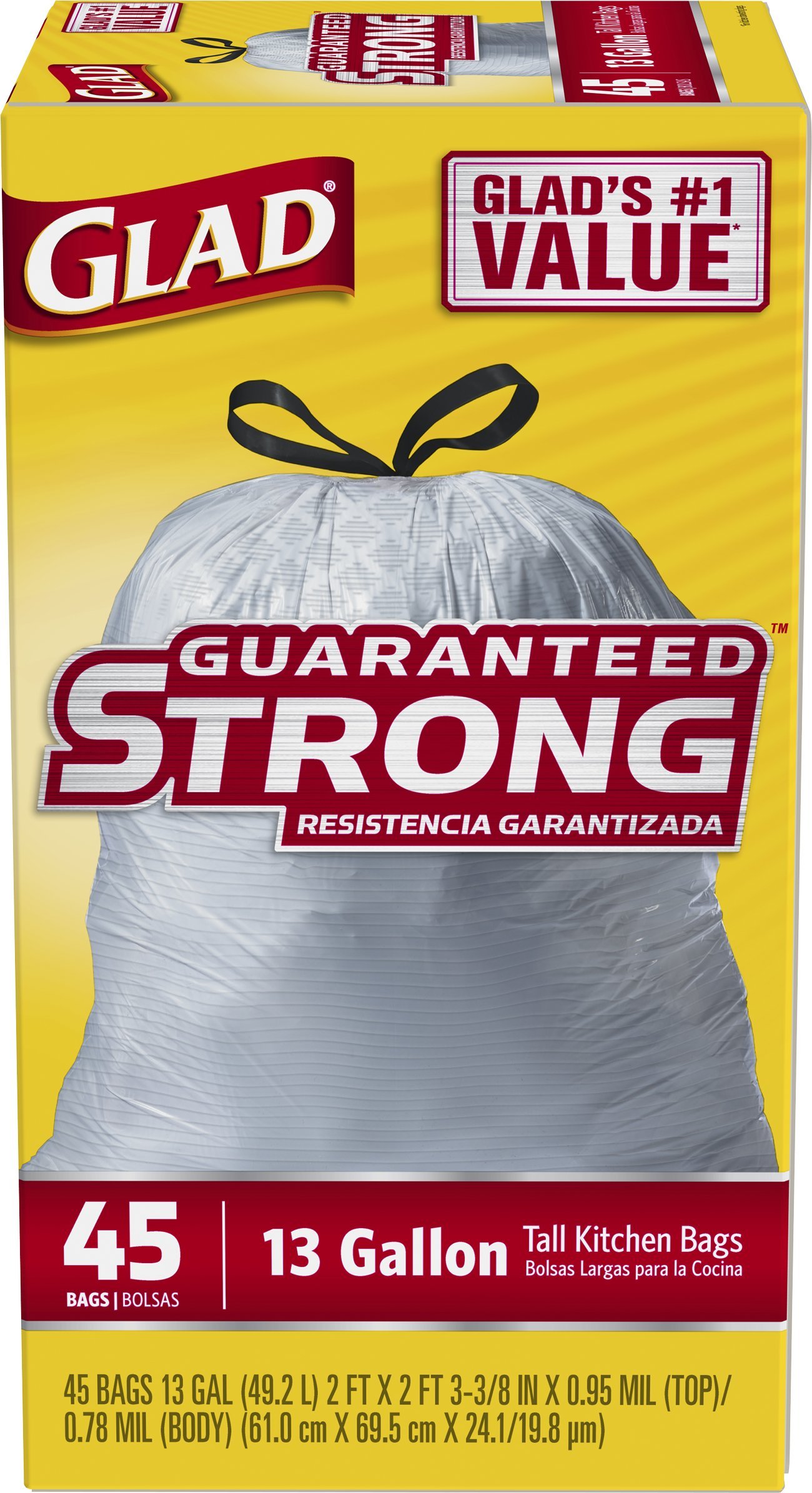 Glad Tall Kitchen Drawstring Trash Bags - 13 Gallon, 45 Count | Strong & Leak-Proof Garbage Bags for Home, Office & Outdoor Use