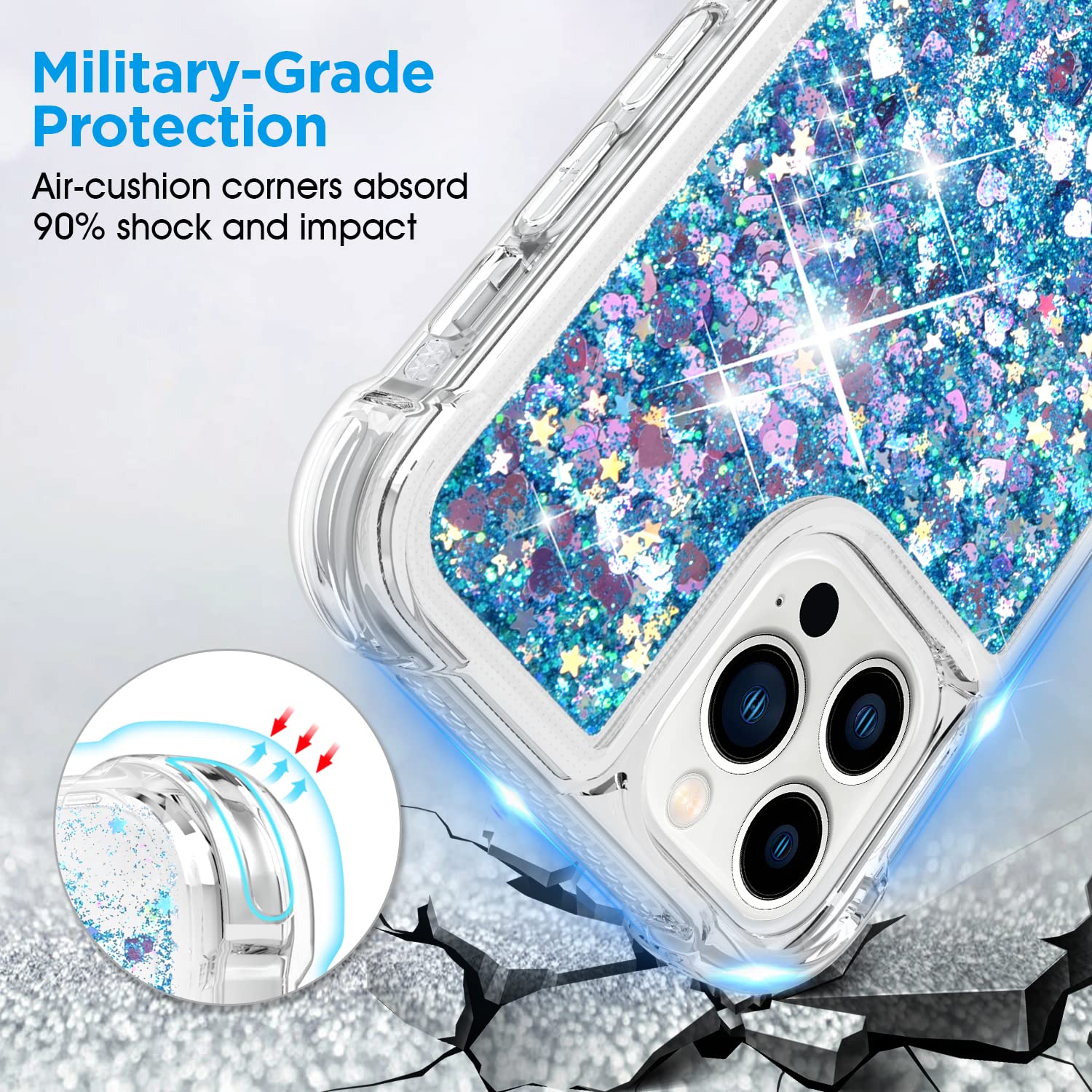 ANSHOW Liquid Glitter iPhone 13 Pro Max Case for Women - Slim Clear Sparkly Protective Cover with 2 Screen Protectors | Cute Bling Design for Girls | Perfect for Everyday Use, Parties & Gift Giving