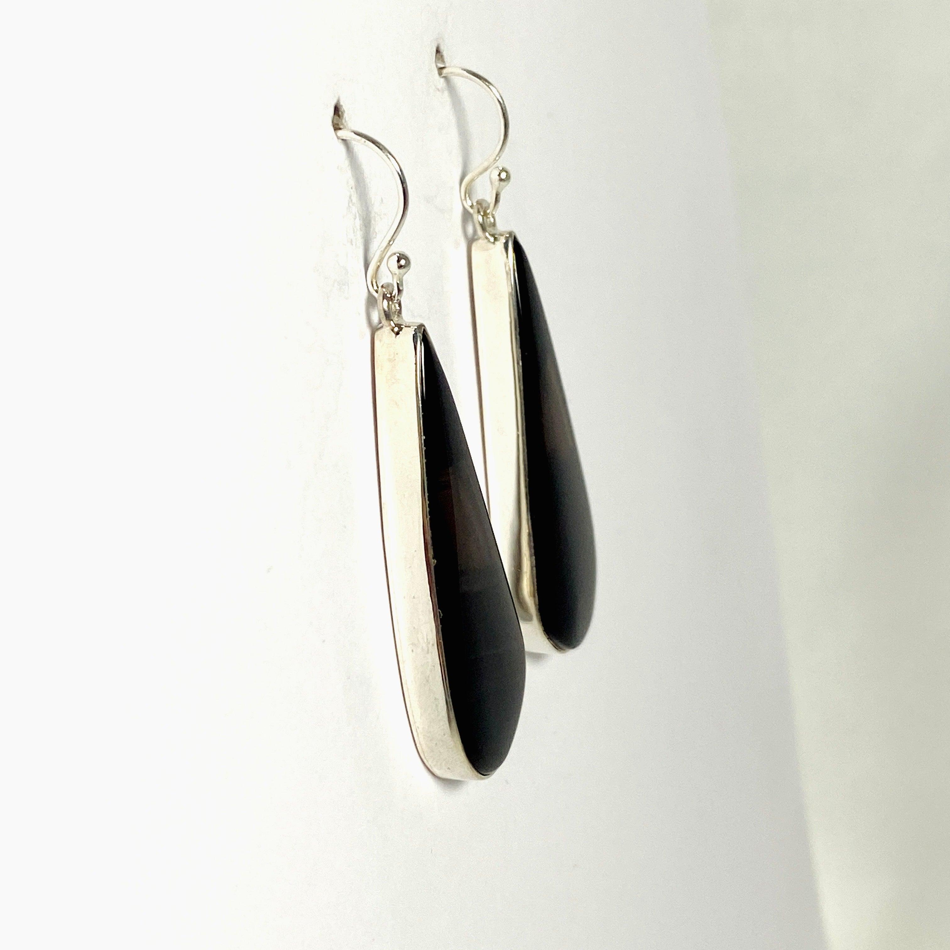 Midnight Obsidian Teardrop Earrings for Women - Elegant Black Gemstone Dangle Earrings KEGJ1355 - Perfect for Evening Parties, Weddings & Special Occasions