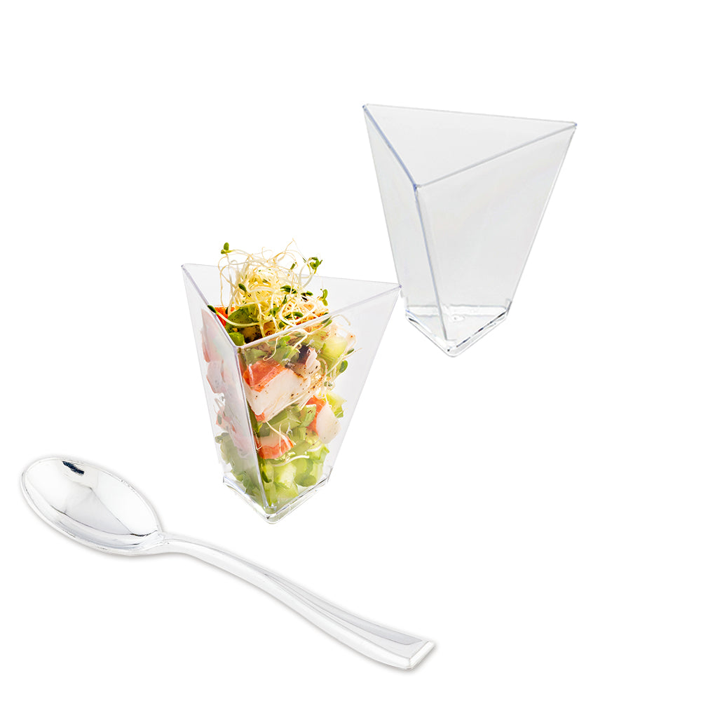 100 Pack 4 oz Clear Plastic Dessert Cups with 100 Silver Mini Spoons - Perfect for Parties, Ice Cream, Parfaits & Dessert Serving