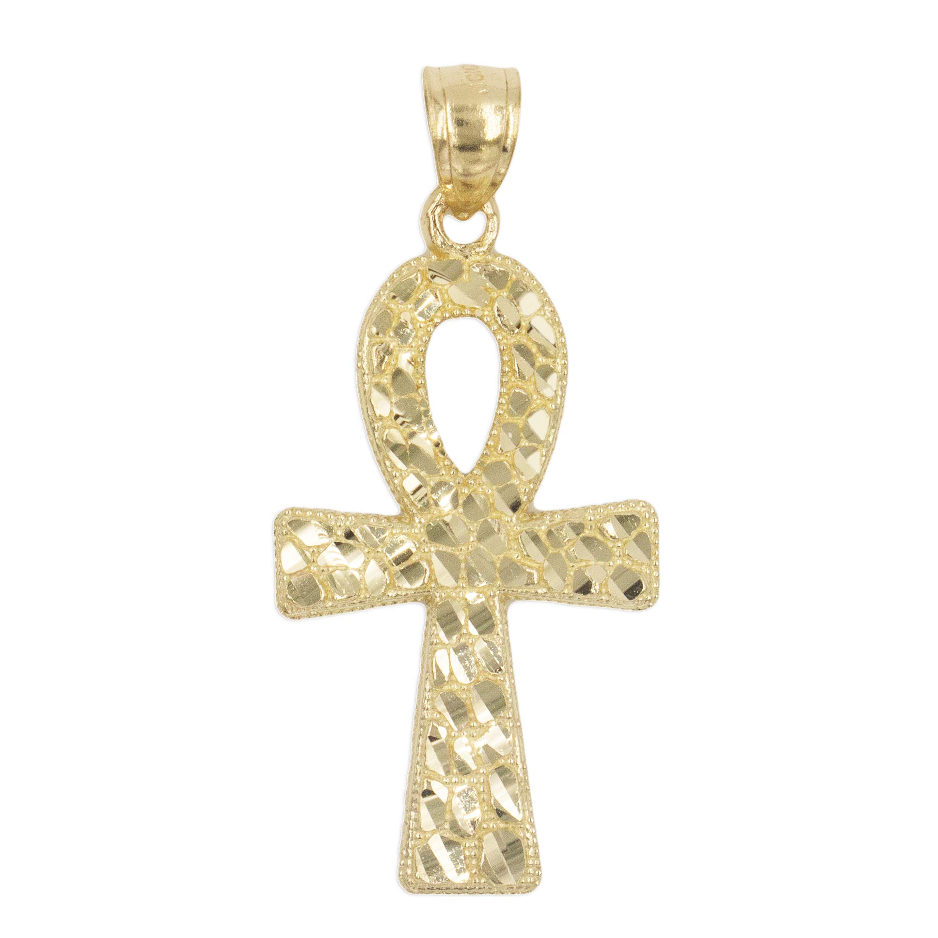 10K Real Solid Gold Ankh Pendant with Diamond Cut Finish - Egyptian Cross Jewelry, Symbol of Life - Perfect Gift for Women & Men - Ideal for Spiritual Protection, Meditation & Fashion Accessories