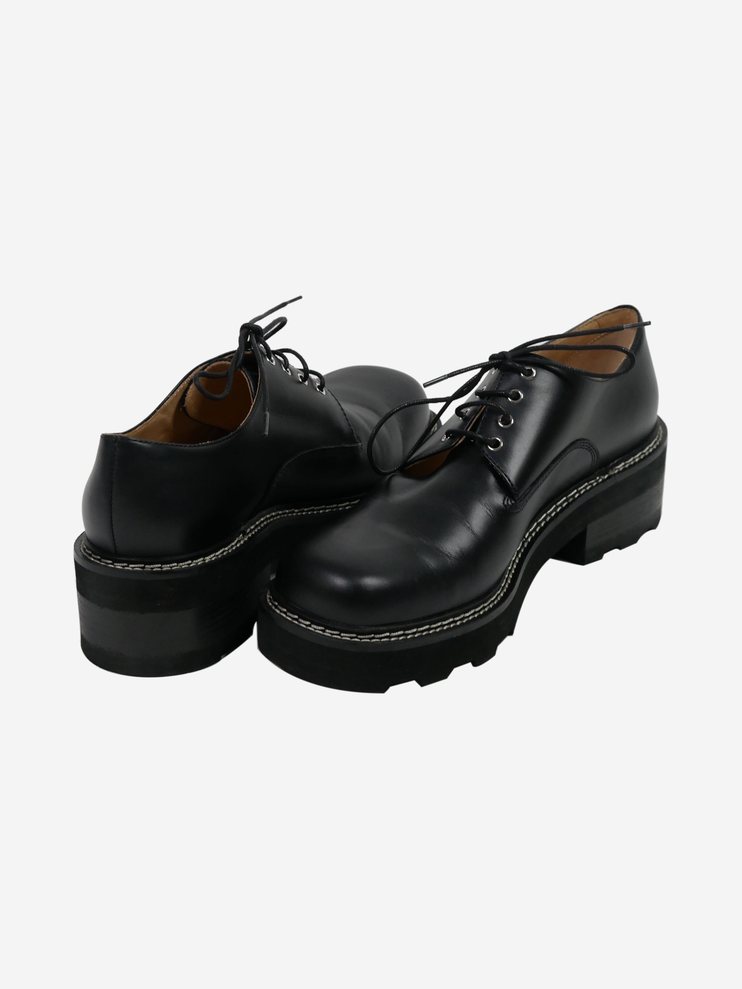 Black Tara Derby Leather Platform Shoes for Women - Size EU 40 (US 9) - Comfortable Chunky Heel Dress Shoes for Office, Party & Casual Wear