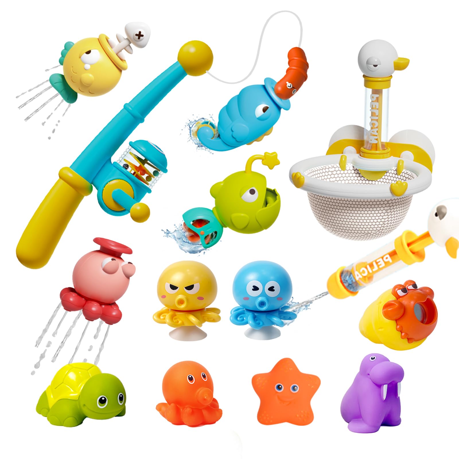 **Magnetic Fishing Bath Toys for Toddlers - Floating Water Spraying Animals with Spinner Octopus, Fun Bathtub & Pool Toys for Kids, Boys & Girls - Perfect for Sensory Play & Early Learning**