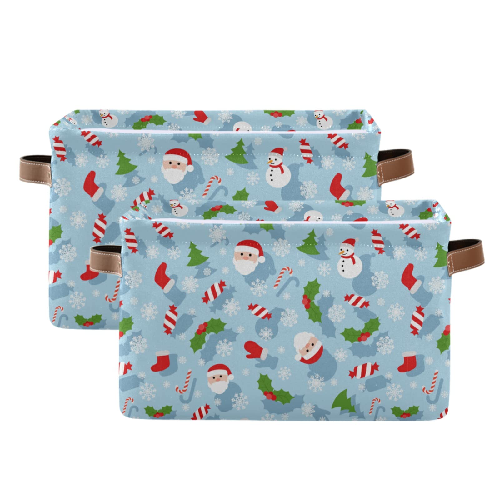 Santa Claus Foldable Storage Baskets (2-Pack) - Waterproof Collapsible Fabric Bins with Handles for Shelves, Closet, Nursery & Home Organization | Christmas Decorative Storage Solution for Toys, Blankets & Holiday Decor