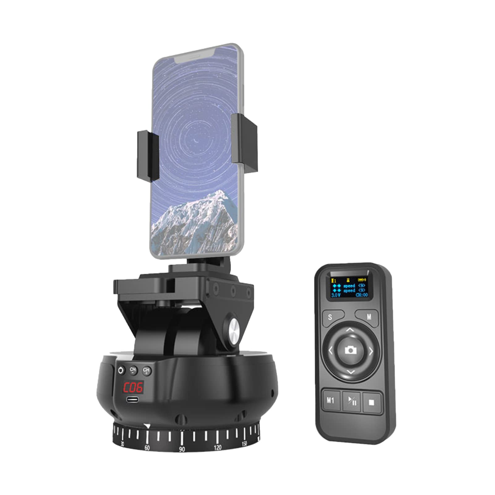 YT1200 Motorized Pan Tilt Head - 2-Axis Panoramic Tripod Head with 360° Rotation, 100M Wireless Remote & 9-Speed Adjustment - Perfect for Smartphone Photography, Vlogging, and Panoramic Video Shooting
