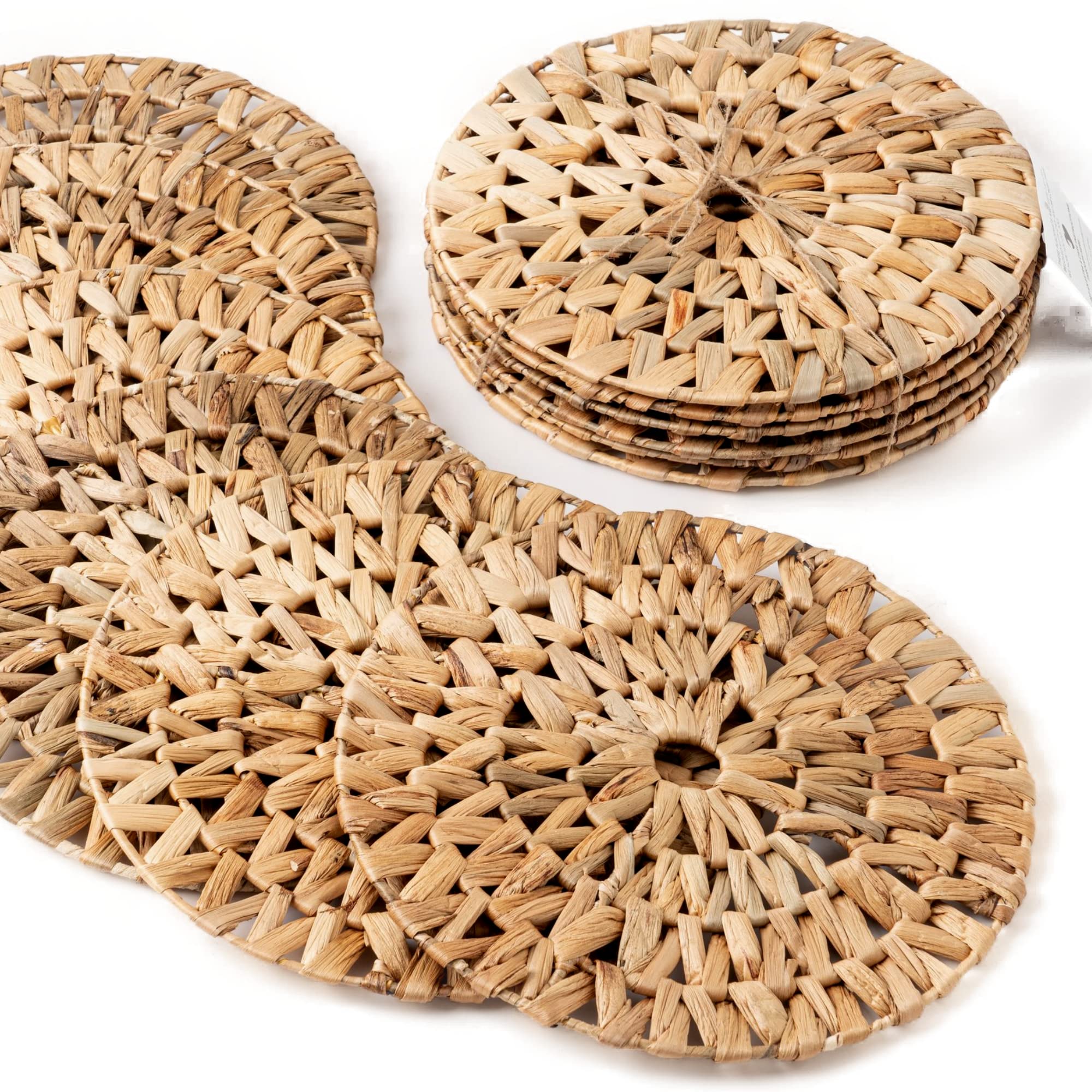 Eco-Friendly Round Rattan Placemats Set of 4 - 14 Inch Natural Water Hyacinth Woven Charger Plates for Dining Table, Boho Decor, Wedding & Home Decor - Perfect for Farmhouse, Coastal & Rustic Style Tables