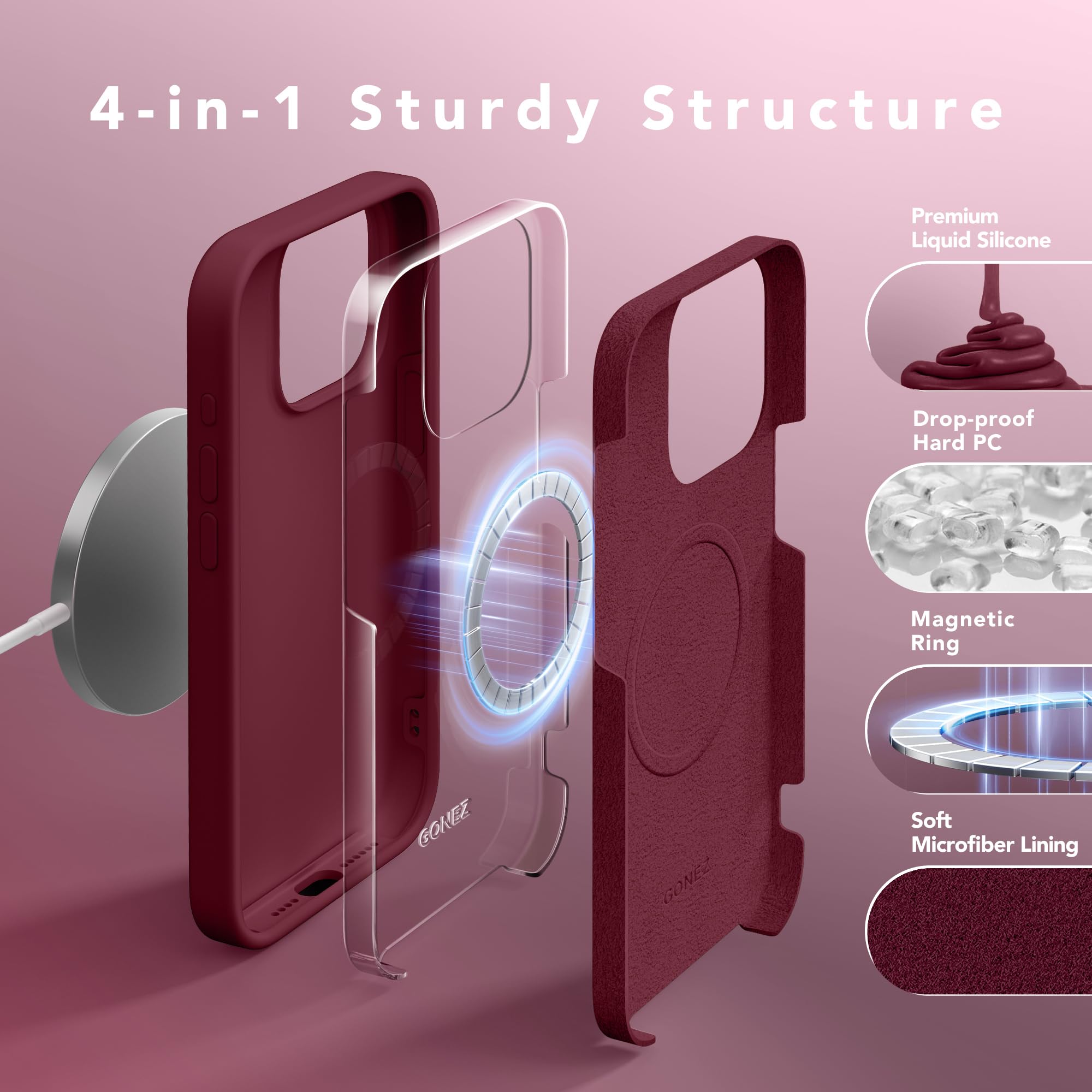 Premium Liquid Silicone iPhone 15 Pro Max Case with MagSafe Compatibility - Shockproof Phone Cover with Camera Protector & Screen Protector, Anti-Scratch Microfiber Lining (Maroon) - Perfect for Outdoor Adventures, Daily Protection & Wireless Charging