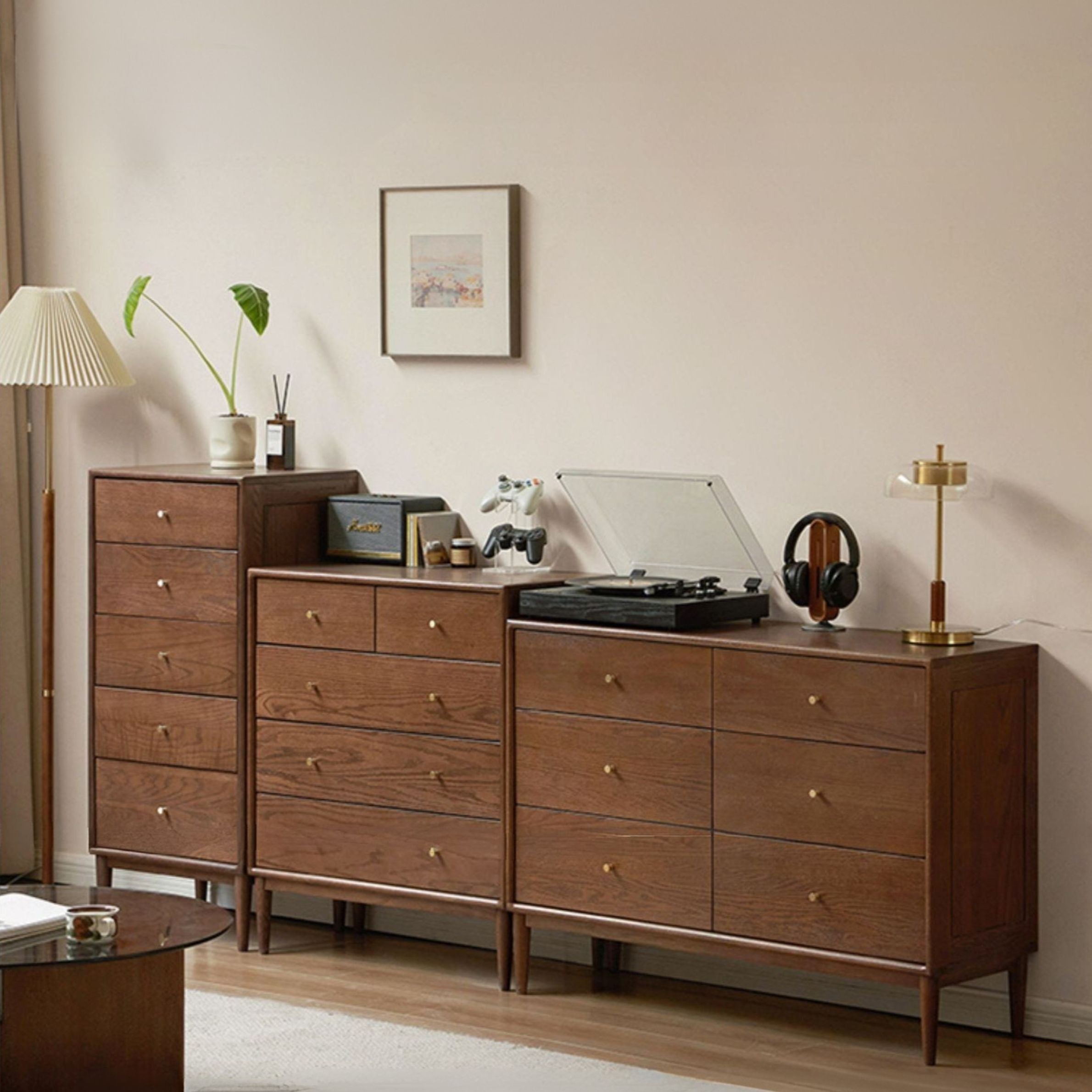 Solid Oak Wood Modern Chest of Drawers - 5-Drawer Dresser for Bedroom, Living Room & Office Storage - Stylish & Durable Furniture for Home Organization
