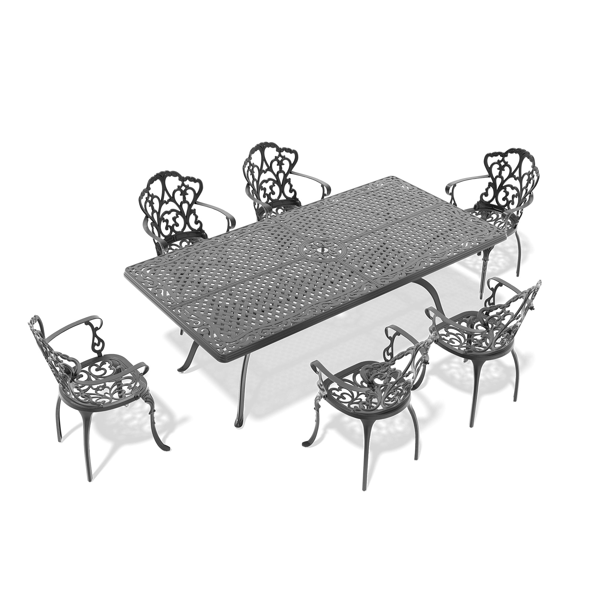 7-Piece Cast Aluminum Patio Furniture Set with Cushions - Outdoor Dining & Lounge Set for Garden, Poolside, Backyard - Random Color Cushions Included (Item Code W1710S00173)