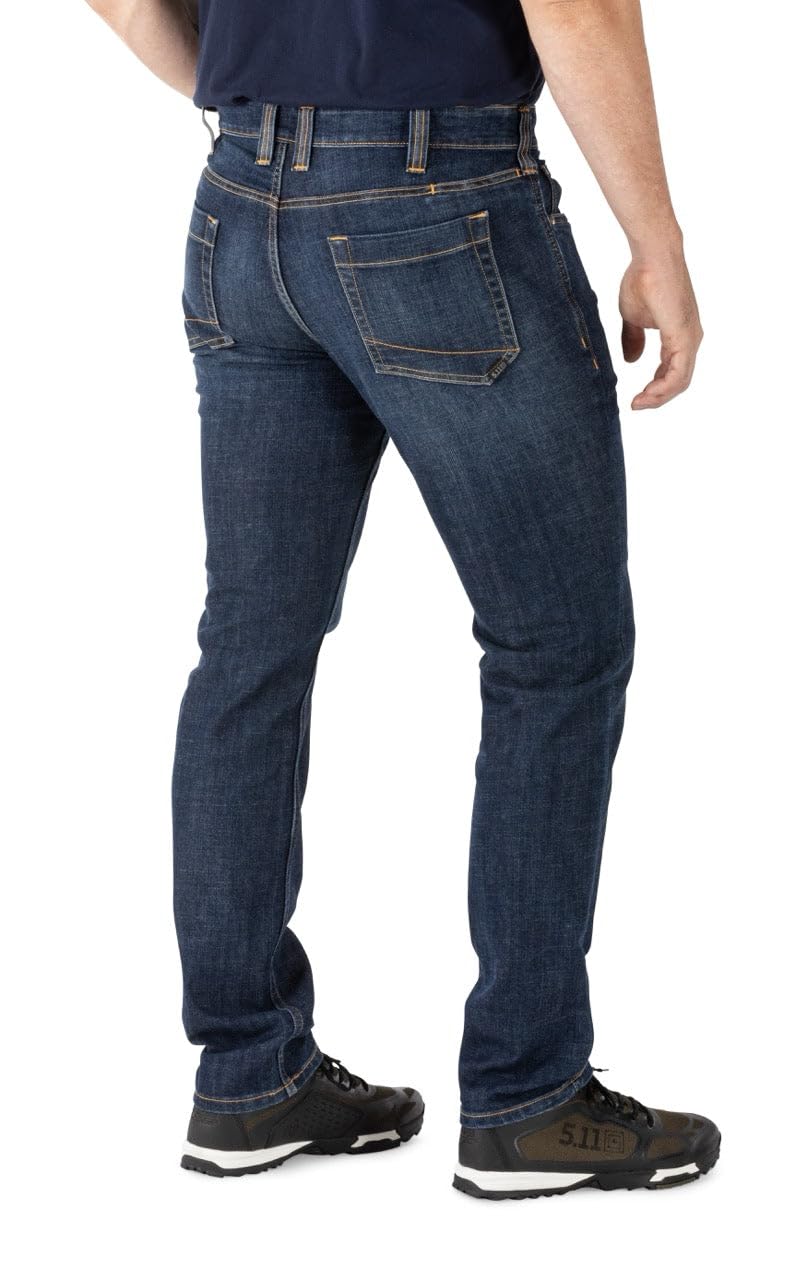 5.11 Tactical Men's Defender-Flex Slim Jeans - Stretch Comfort, Fitted Waistband & 7 Utility Pockets (Style 74465) - Perfect for Outdoor Work, Hiking & Tactical Use