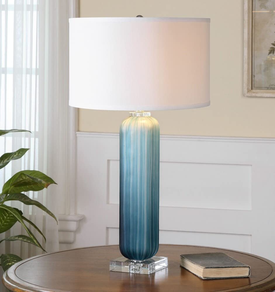 Uttermost Caudina Frosted Blue Glass Table Lamp - Elegant Home Decor for Living Room, Bedroom & Office Lighting