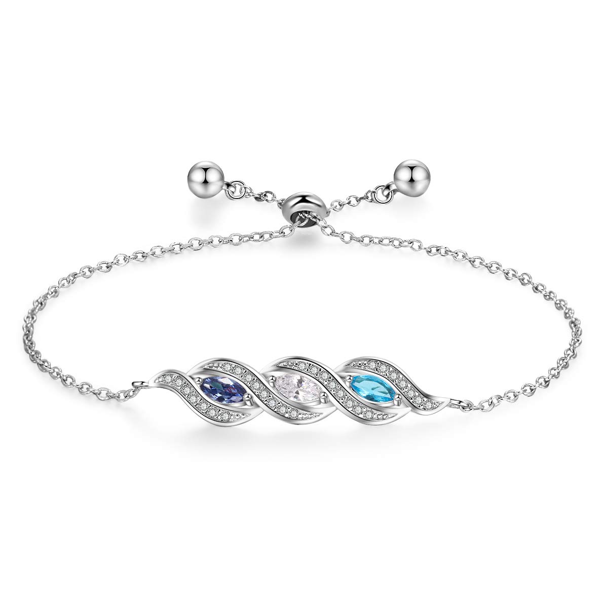LanM Personalized Birthstone Bracelet for Mom - Custom Name & 3 Birthstones, Mother's Day Gift for Women, BFF Jewelry - Perfect for Mother's Day, Birthday, Anniversary & Everyday Wear