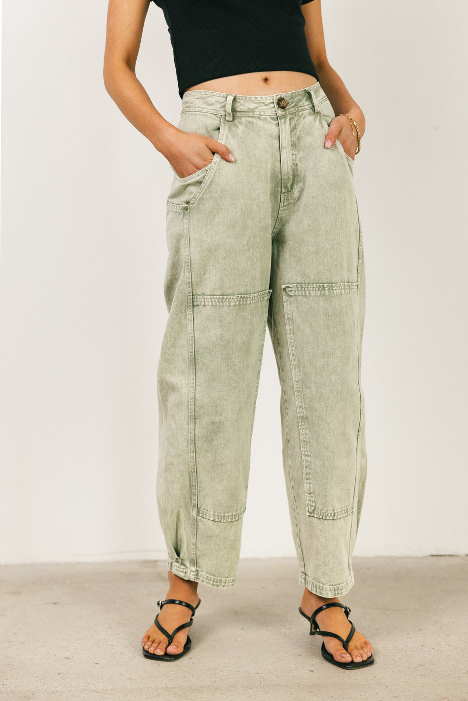 Angela Barrel Jeans for Women - Olive Green High Waist Wide Leg Denim Pants | Comfortable & Stylish for Casual Outings, Work, and Date Nights
