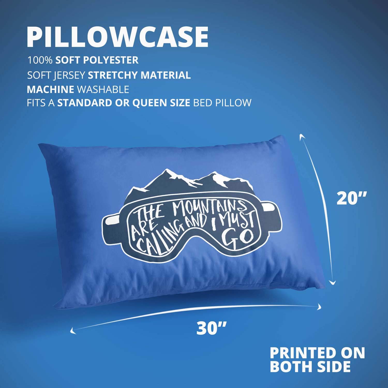 The Mountains Are Calling Ski & Snowboard Goggles Pillowcase - Blue Winter Sports Themed Home Decor for Skiers & Snowboarders | Perfect for Cabin, Dorm & Adventure-Themed Bedrooms