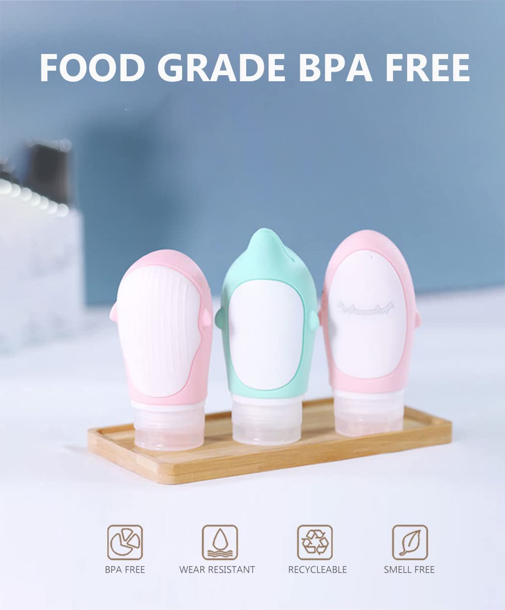 Premium Silicone Travel Bottles Set - Leak Proof BPA Free TSA Approved Toiletries Containers (1.7oz Hippo + 2.4oz Llama + 3.4oz Giraffe) for Shampoo, Lotion & Soap - Perfect for Air Travel, Gym & Vacation Accessories