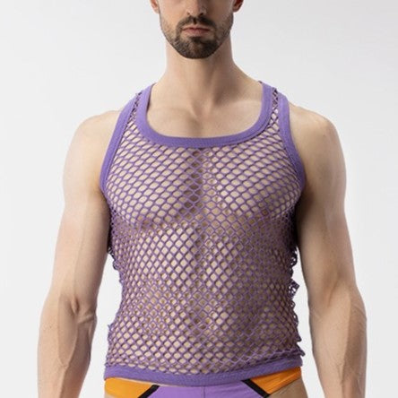 Barcode Berlin Daniya Fishnet Tank Top - Purple | Sexy Mesh Crop Top for Women | Perfect for Parties, Clubbing & Night Out